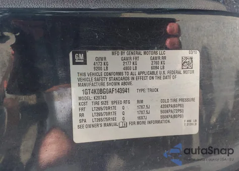 2010 GMC Sierra 2500Hd Sle из США, поврежденный, VIN 1GT4K0BG0AF143941